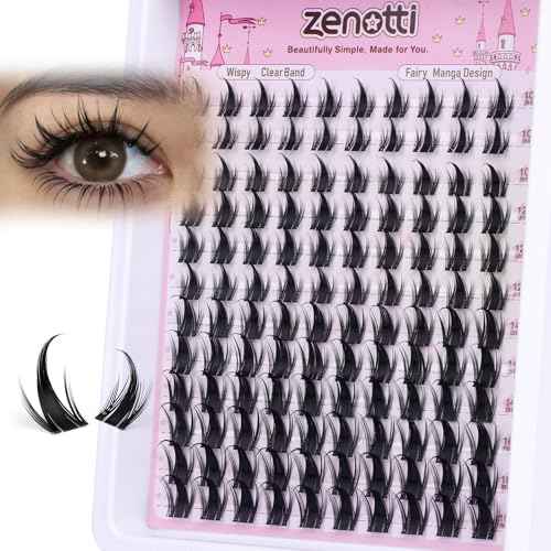 Manga Lash Clusters with Spikes Anime Lashes Cluster Natural Cluster Eyelash Extensions Wispy Spiky Fairy Individual Lashes Invisible Clear Band DIY Lash Extensions 10-16MM 120PCS by zenotti