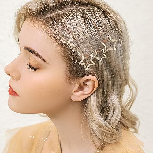 Star Hair Clips 2000s Y2K Snap Hair Barrettes Non Slip Star Hair Accessories Silver Metal Hair Clips for Girls Women -20 PCS 1.18", 1.57"