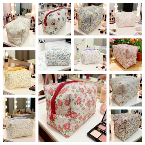 24 PCS Cotton Quilted Makeup Bags Bulk with Zipper-Easter Gifts Floral Bridesmaid Gifts Cosmetic Makeup Pouch Birthday Gifts for Women/Mothers Day/Teacher Appreciation/Graduation Gift(24 Pack)