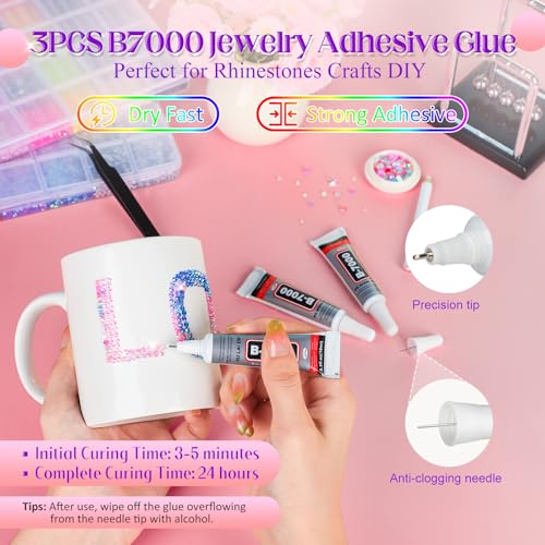 SNUGYOURT Jelly AB Rhinestone Bedazzling Kit with 24 Colors, 32000Pcs 3mm Gems + Glue & Tools for Crafts & Nail Art