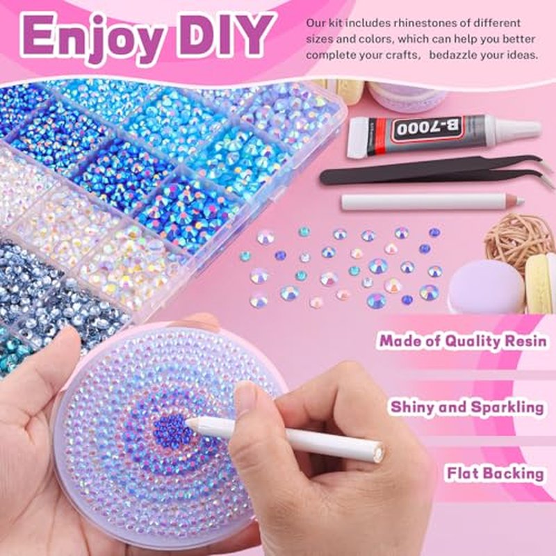 20000 Pcs Blue Rhinestones Bedazzling Kit with B7000 Glue