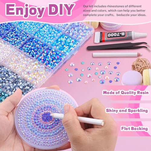 BELLEBOOST 20000Pcs Blue Rhinestones Bedazzling Kit with 3 B7000 Glue & Tools – 02 Blue Gems Series Large Pack