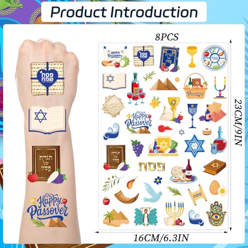 Passover Temporary Tattoos - 200+ Pieces, 8 Sheets