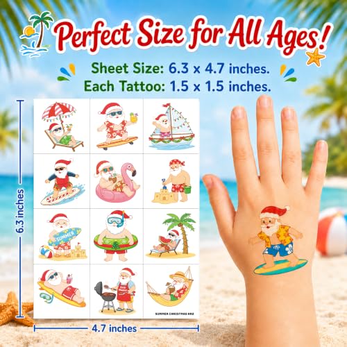 96 Pre-Cut Christmas Temporary Tattoos for Kids