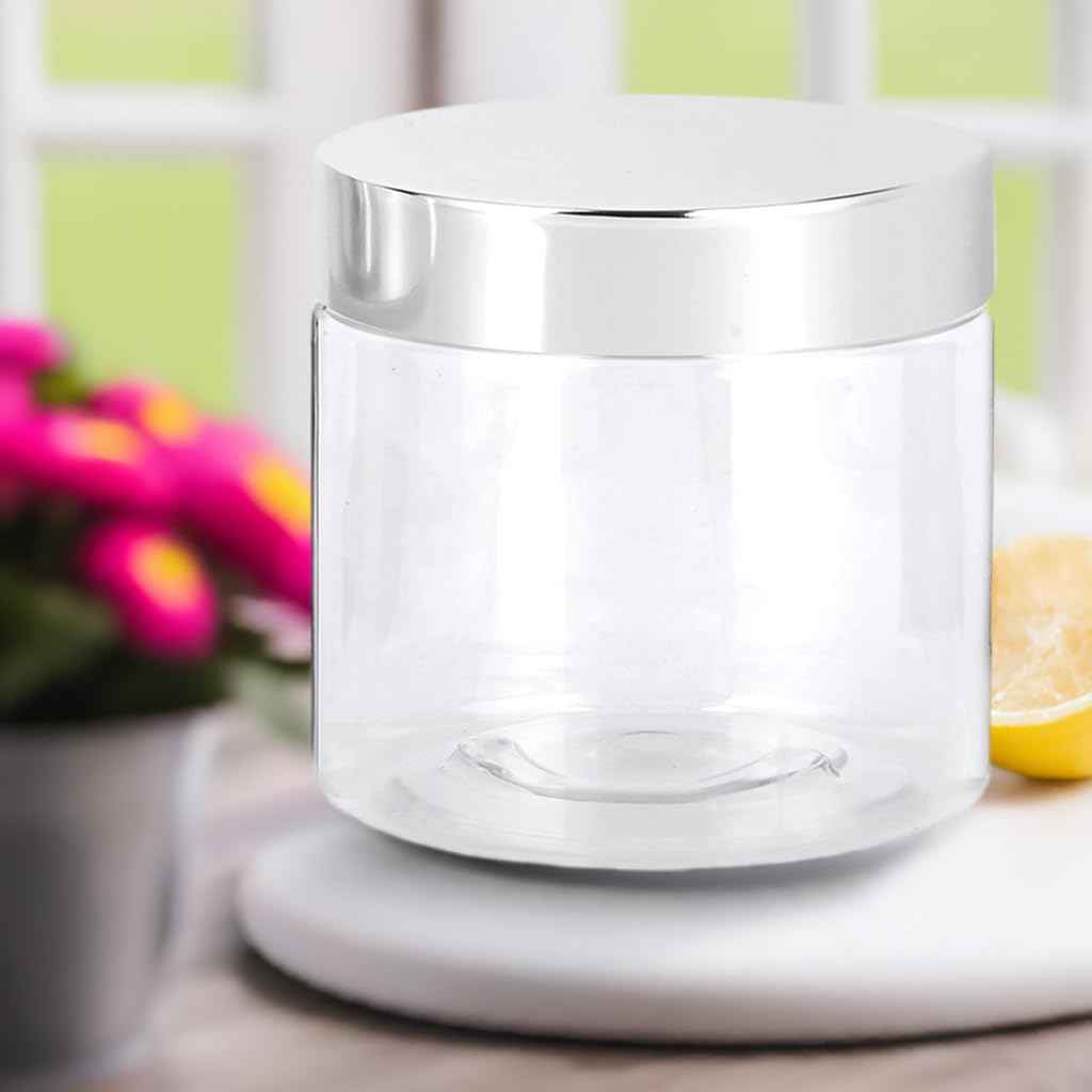 6 oz Clear PET Plastic Jar with Silver Metal Overshell Lid (12 Pack)