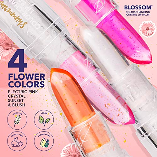 Blossom Moisturizing Color Changing Shimmering Lip Balm Sparkle Lip Stain Tint, Infused with Real Flowers, 3g, Blush