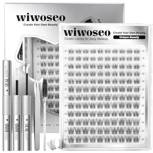 wiwoseo Flaunt Short Lash Clusters Wispy Lash Clusters Kit 8-14MM Venus Eyelash Clusters Eyelash Extensions Kit C Curly Individual Lashes Extension Kit Natural Eyelashes Clusters for Daily Makeup