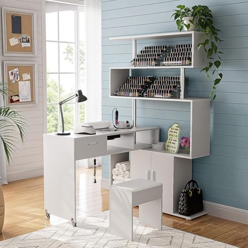 Kikihouse L-Shaped Manicure Table with Dust Collector & Storage