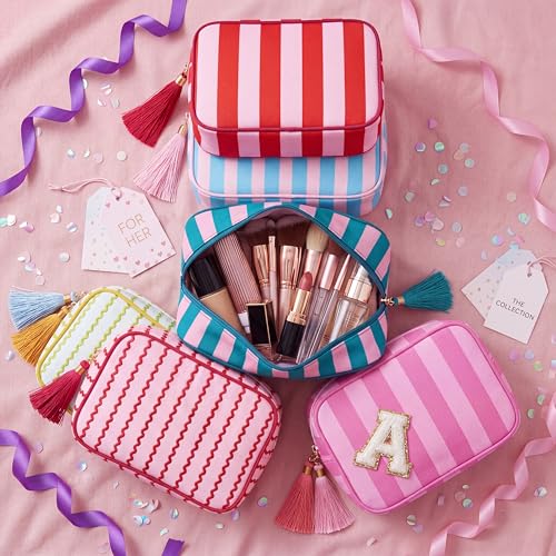Kacctyen 6 Pack Striped Makeup Bags with Tassel - Travel Cosmetic Pouch