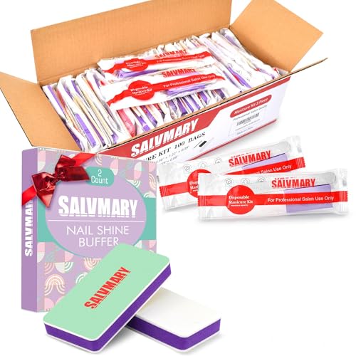 Nail Shine Buffer Blocks & Professional Disposable Manicure Kit Bundle