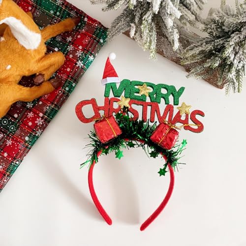 Merry Christmas Headbands Cute Christmas Gift Designs Hair Bands Green Glitter Hair Hoop Christmas Party Gifts Costume Headwear Hair Hoops Holiday Party Hair Accessories for Women Girls Kids 1Pcs