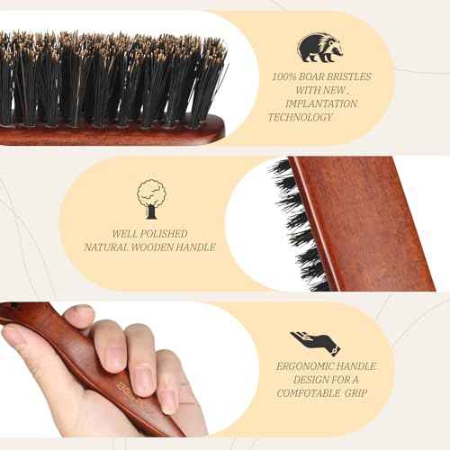 BESTOOL Hair Brush,Pure Boar Bristle Hair Brush for Better Hair Texture Slick Back Brushes for Women Men and Kids Best for Sensative Scalp Medium Thin and Fine Hair Smoothing Flyaways, Edge Control