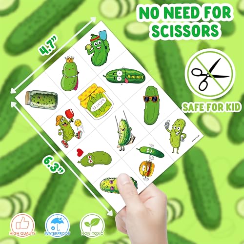 96 PCS Pickle Temporary Tattoos for Kids | Pre-Cut Party Favors