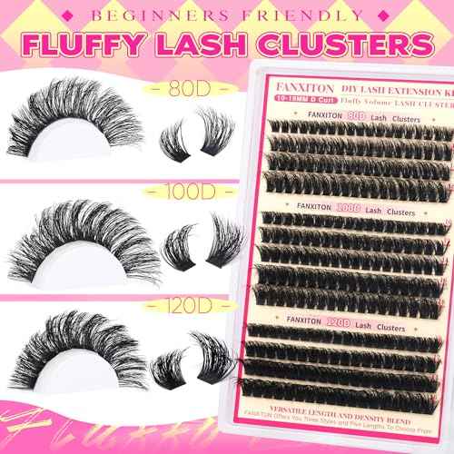 FANXITON Lash Clusters Thick Lash Clusters D Volume Lash Clusters 80D+100D+120D Eyelash Clusters 10-18mm Eye Lash Clusters Wispy Individual Lashes Sweatproof Clusters Eyelash Extensions