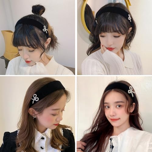 EIIXMSO 2 Pcs Black Velvet Bow Headband Vintage White Pearl Beaded Headband for Women