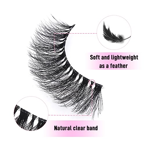 Cat Eye Strip Lashes D Curl Wispy Faux Mink Clear Band