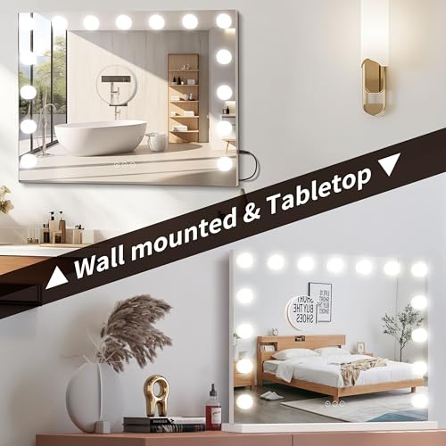 Vanity Mirror with Lights - 24x18 LED Makeup Mirror, 10X Magnifying, Touch Control
