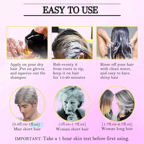 Dark Black Hair Dye Shampoo - 3 in 1 Gray Coverage for Men & Women