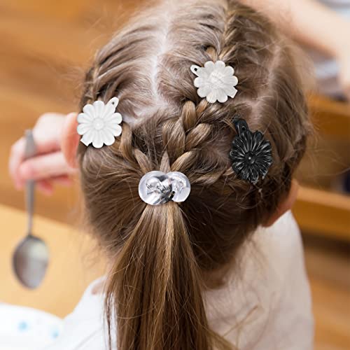 72 Pcs Hair Accessories Set - Barrettes, Hair Balls, Self Hinge Ties, Bubble Bows, Flowers, Plastic Clips for Girls, Baby, Toddler (Black, White, Clear)