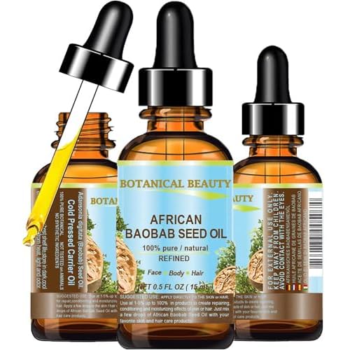 Botanical Beauty? BAOBAB SEED OIL 100% Pure Natural Refined Cold-Pressed Carrier Oil 0.5 Fl oz 15 ml For Face Skin Body Hair Lip Nails Rich in Vitamin C