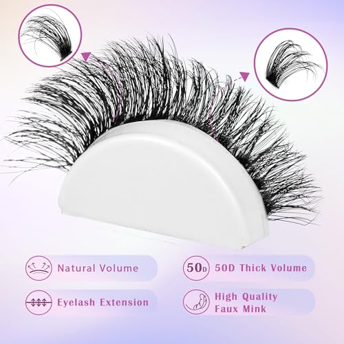 Lash Extension Kit Lash Clusters Thick Individual Lashes 10-16mm Eyelashes Extension Kit 50D Wispy Mink Lash Kit Cluster Lashes with Lash Bond and Seal by Winifred