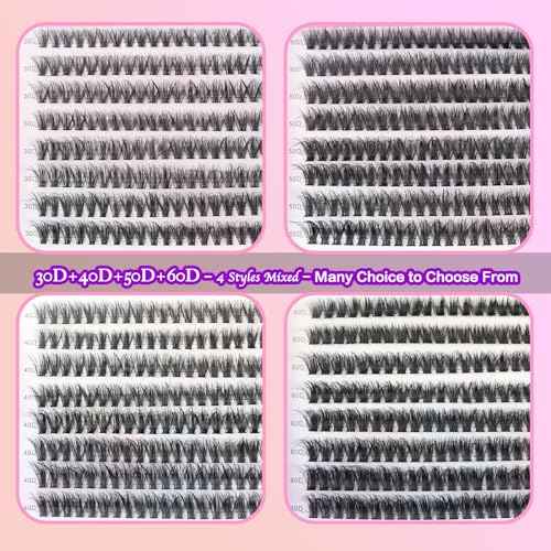 DAODER Cluster Lashes Natural Look 640pcs Wispy Lash Clusters 9-13mm Short Eyelash Extension With 30D+40D+50D+60D Mixed Lash Book D Curl Natural Lash Extension (30D+40D+50D+60D 9-13MM)