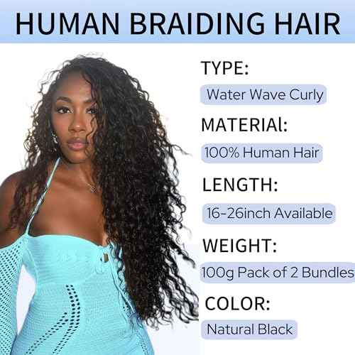 Human Braiding Hair for Boho Braids 22inch 100% human hair Water Wave Bulk Braiding Knotless No Weft Curly Bundles Human Hair Wet and Wavy Micro Hair Extensions Bulk 2 Bundles 100g hair Natural Color