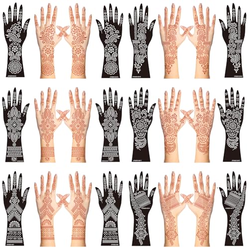 12 Sheets Henna Stencil Kit Arm Hand Henna Tattoo Template Temporary Indian Arabian Glitter Airbrush Tattoo Stickers