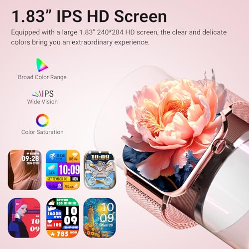 Trendia Smart Watch for Women - 1.83'' HD Fitness Tracker with Bluetooth Calls, Heart Rate & Sleep Monitor, IP68 Waterproof, Pink