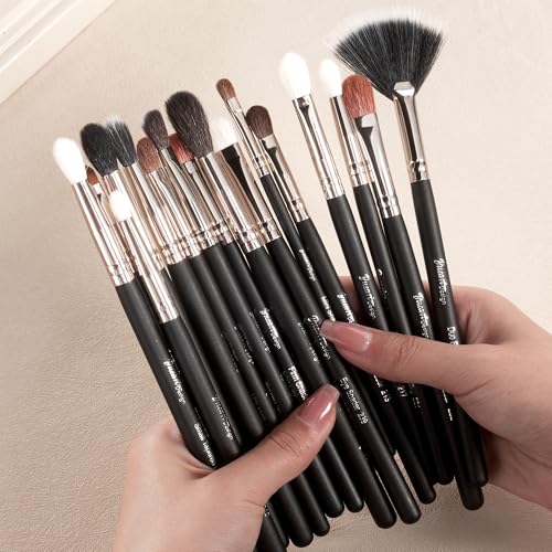 Bueart Design Professional grade 16Pcs Eye Makeup Brush Set with Natural Horse Goat hair,High Elastic Synthetic, Eyeshadow Brushes for Eyeliner,Blending,Eyebrow,Concealer