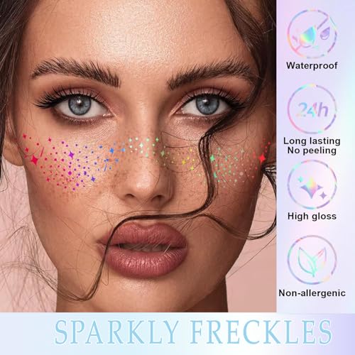 Holographic Face Glitter Tattoos, 8pcs Waterproof Star