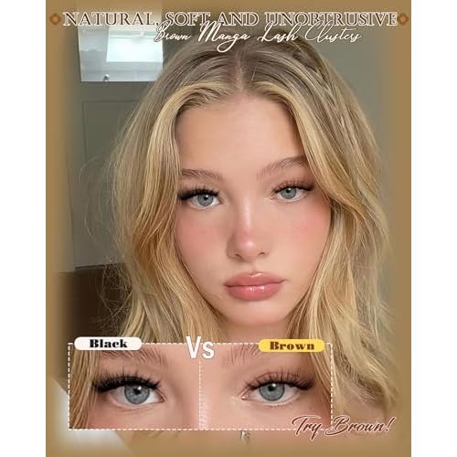 Brown Lash Clusters Fluffy Eyelash Clusters Natural Cluster Eyelashes Extensions 12-18MM D-Curly Manga Cluster Lashes Wispy False Lashes Clusters