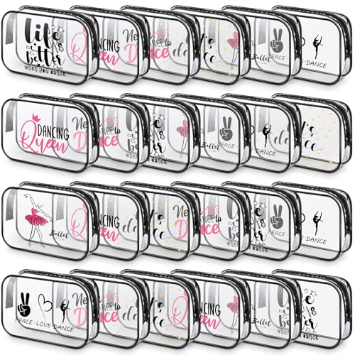 Abbylike 24 Pcs Cheer Gifts Cosmetic Bag 7 x 4.7 x 2.4'' Makeup Bag Cosmetic Toiletry Zipper Pouch Clear Zipper Case for Cheerleaders Women(Dance)