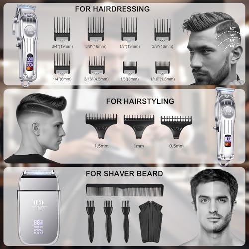 CIICII Men's Hair Clippers Set Cordless Barber Kit with Trimmer & Shaver