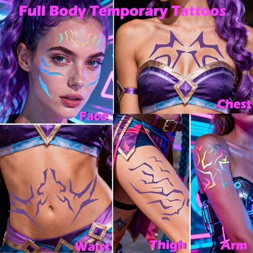 Boko 16Pcs Purple Holographic Temporary Tattoos Set