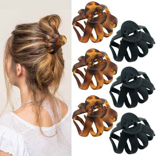 2.8" Medium Octopus Hair Clips for Women, Matte Claw Clips for Thin Hair, 90' Strong Hold Non-slip Spider Octopus Clip for Fine Hair Jaw Clips (Black & Tortoise)