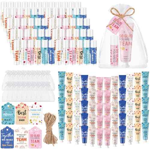 72set/288pcs Best Team Ever Gifts Christmas Bulk Gifts for Coworkers Women Employee Appreciation Gift Christmas Party Favors Xmas Stocking Stuffers Items Travel Hand Lotion and Lip Balm Set