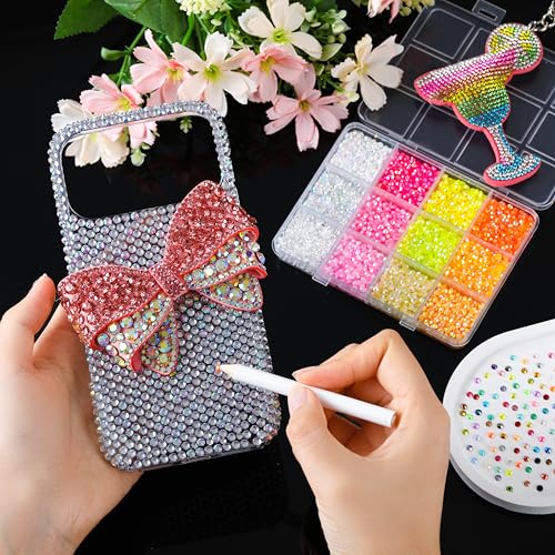 LERBOU 5-Box Nail Art Kit with 24-Color Resin Rhinestones Flowers & Bowknot Decorations