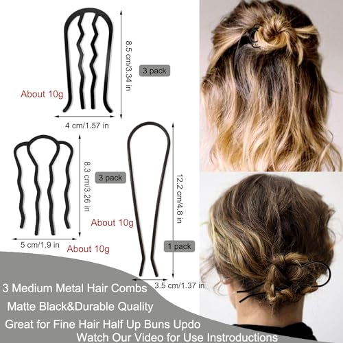 Metal Hair Side Combs Set - 7 Pc Hair Fork Pins for Buns & Updo