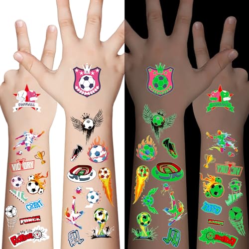 Glow in the Dark Soccer Temporary Tattoos for Kids - 60 Pcs