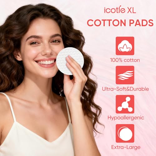 ICOTLE 200 Count Large Cotton Rounds - 2.76" Makeup Removal Pads