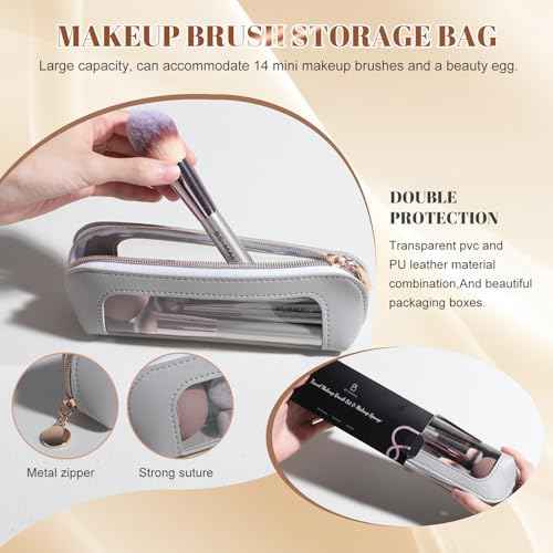 Travel Makeup Brush Set BS-MALL 14 Pcs with 1 Pcs Makeup Sponge ? Essential Foundation Powder Concealers, Eye Shadows, Blush Makeup Brushes with Travel Makeup Case (Champagne)