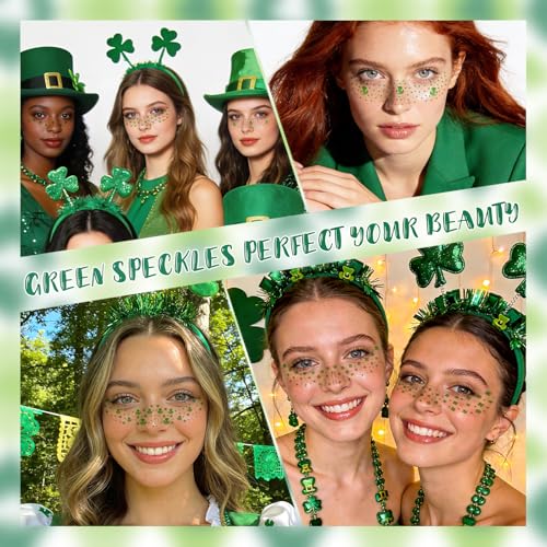 St Patrick's Day Green Glitter Face Tattoos (6 Stickers)