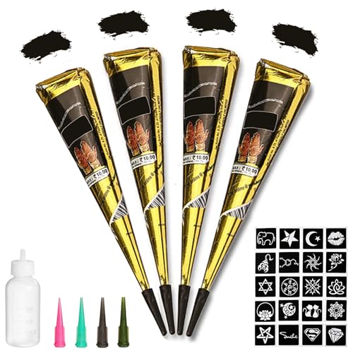 Black Temporary Tattoo Paste Kit with 20 Stencils
