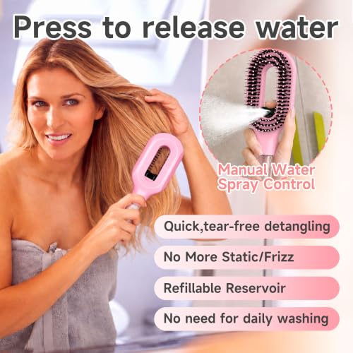 Portable 2-in-1 Kids Detangler Brush with Water Spray - Pink
