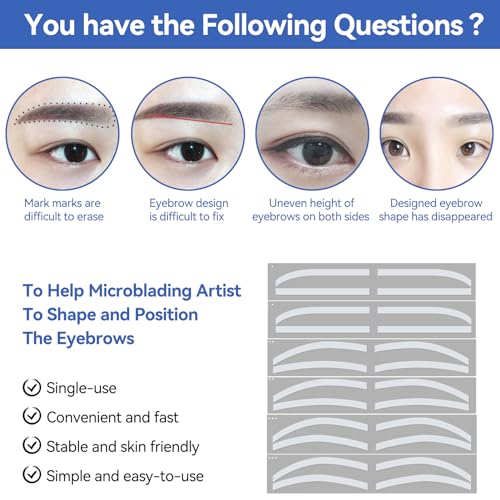 6 Pairs Eyebrow Tattoo Stickers, Microblading Stencil Template Guide