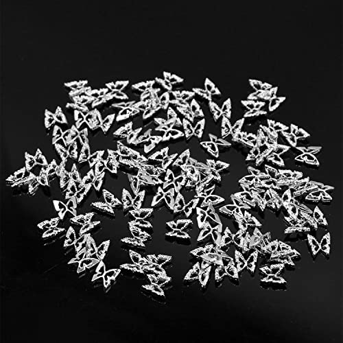 DANNEASY 100pcs 3d Butterfly Charms for Nails Silver Nail Charms Alloy Nail Jewels Nail Butterfly Design Nail Decoration for Acrylic Nails DIY Craft Nail Art Accessories