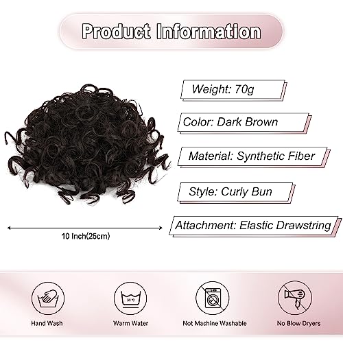 Lommel Messy Bun Hair Piece for Women - Dark Brown, Elastic Drawstring, Curly Synthetic Hair Extension