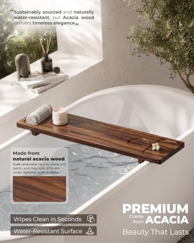 Acacia Wood Bathtub Caddy Tray - 34.6" Adjustable Bath Tray