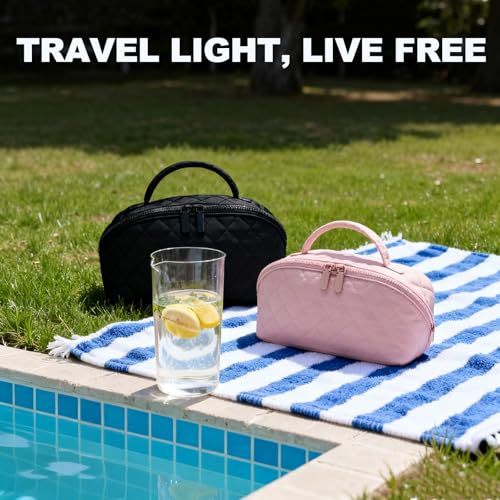 Quilted Puffer Makeup Bag - Waterproof Travel Organizer for Women
